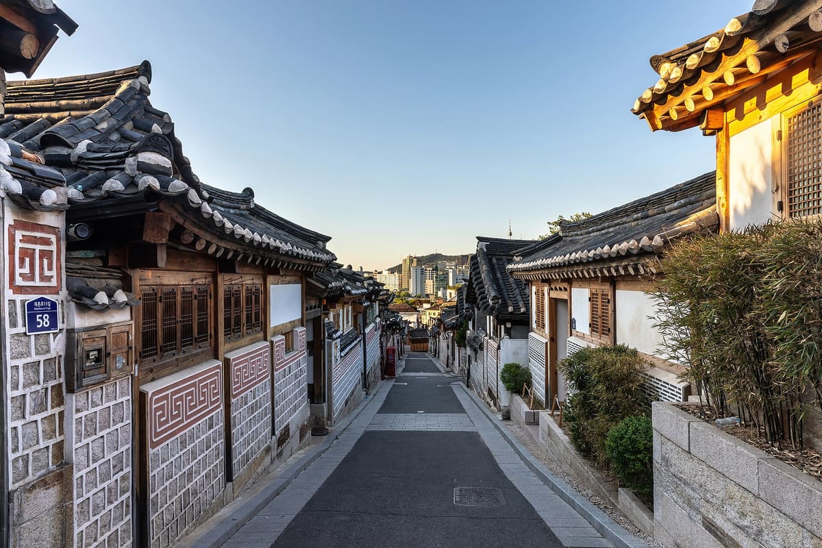 Bukchon Hanok Village — Bukchon-ro 11-gil street with hanok houses at sunrise in Bukchon Hanok Village Seoul