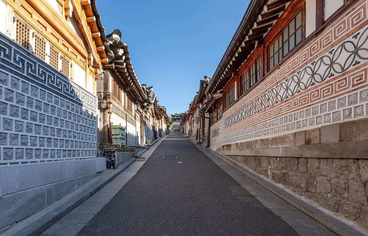 Tiled hanok roofs along Bukchon-ro 11-gil