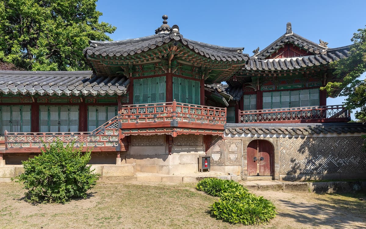 Changdeokgung Palace — Exterior front view of the pavilion Samsamwa with blue sky at Changdeokgung Palace in S...