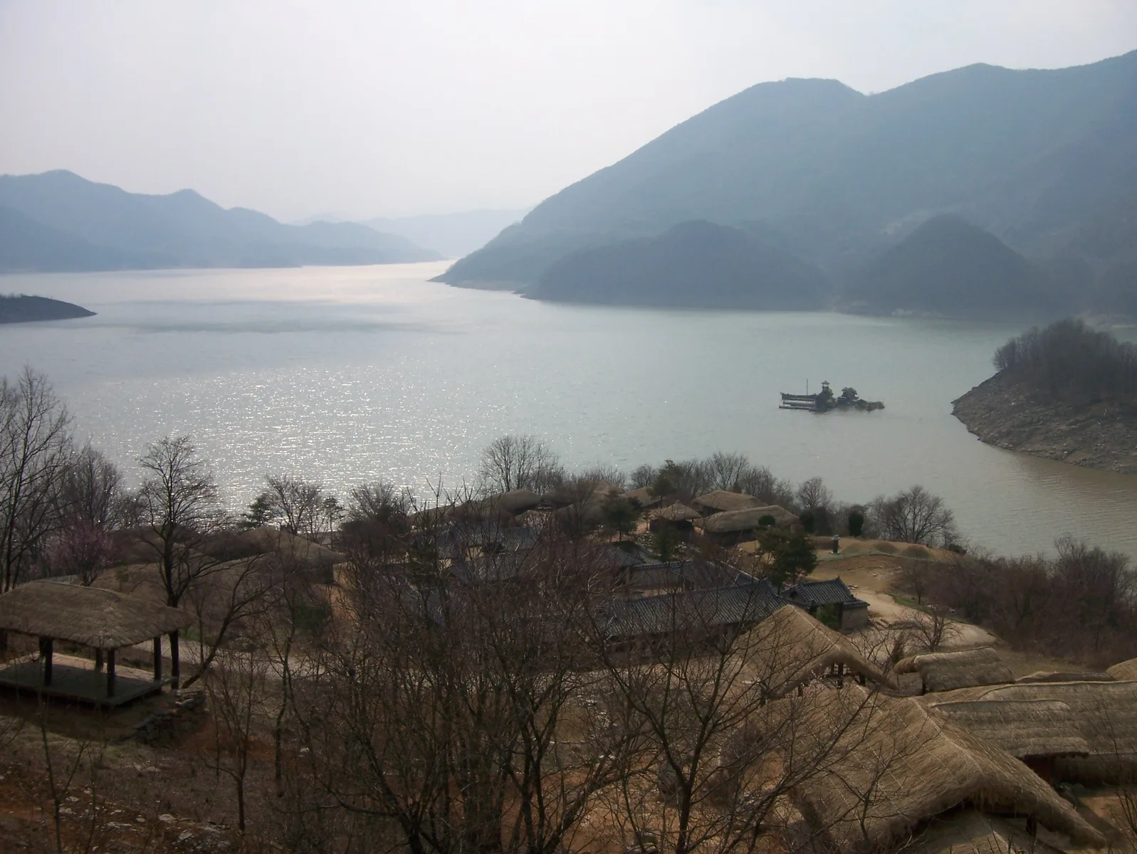Cheongpungho Lake winding between forested mountains near Jecheon in Chungbuk