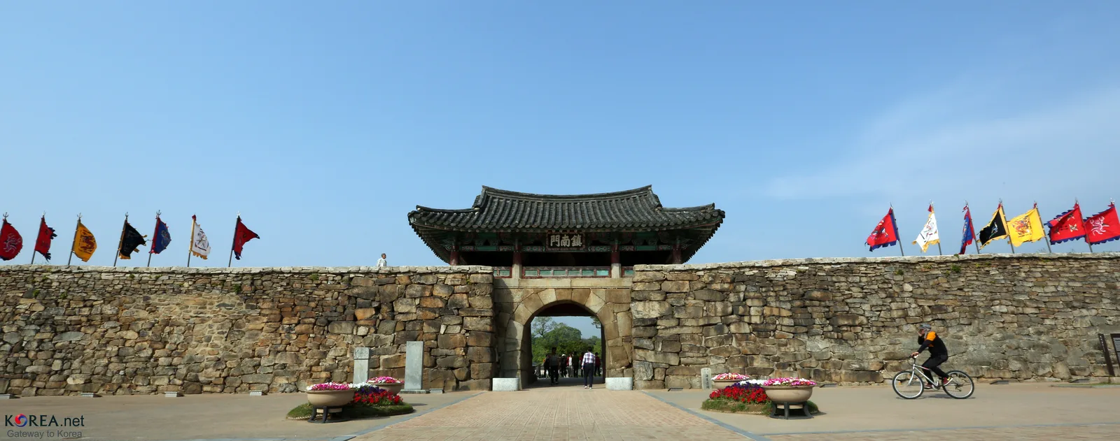 The stone town wall, main gate and watch pavilion at Haemieupseong in Seosan