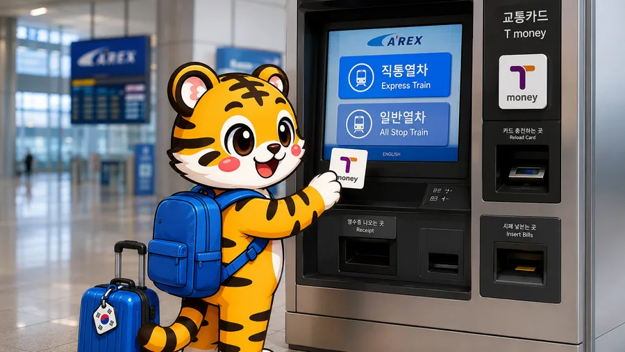 Illustration of a ticket and transport card machine at the airport railway