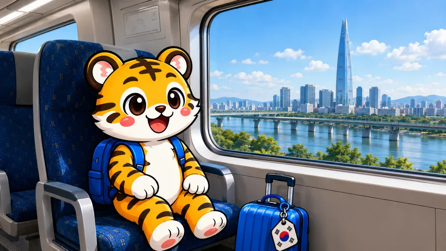 Illustration of the view from inside an AREX train heading to Seoul