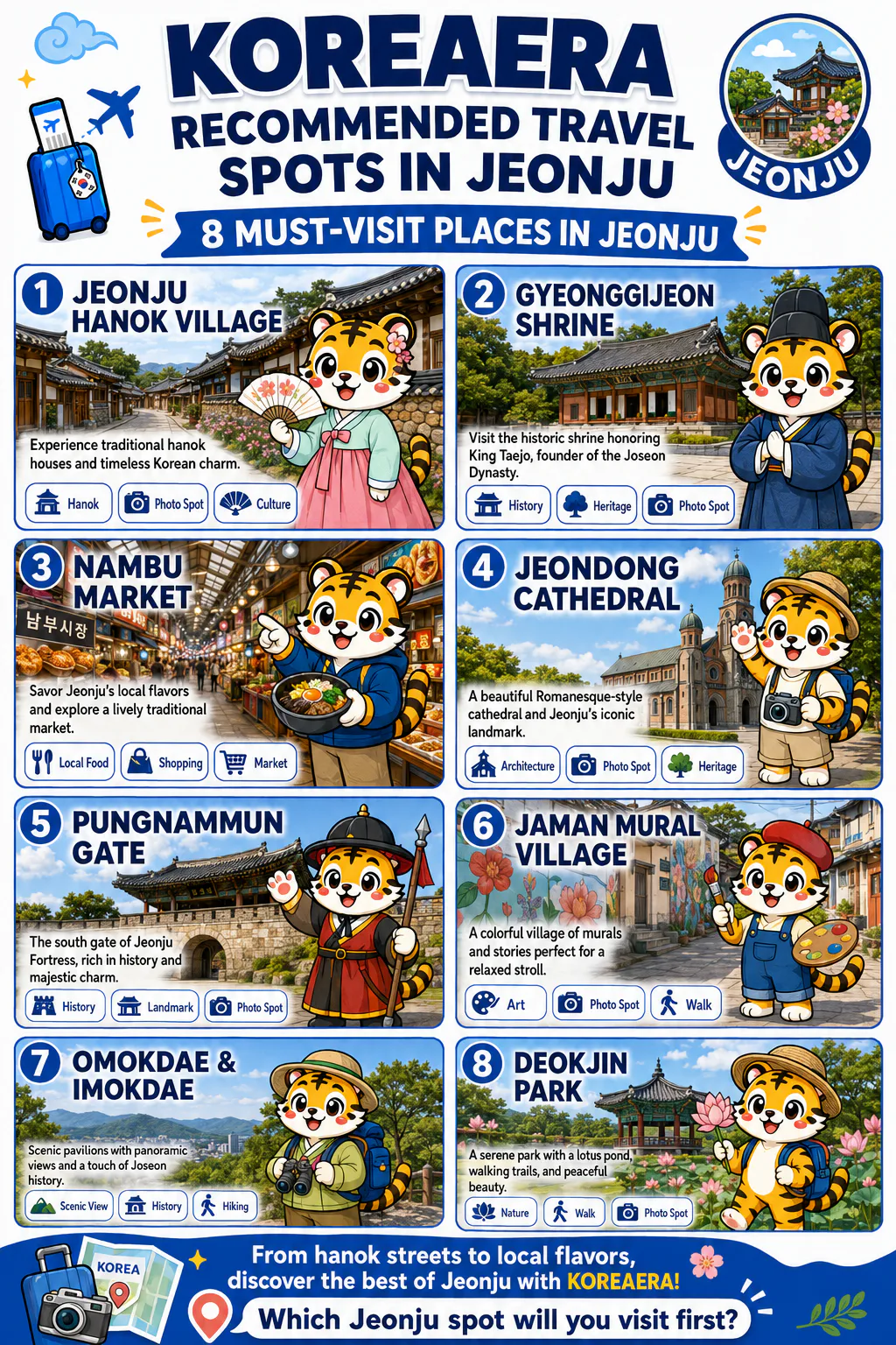 Illustrated Korea Era overview of eight must-visit places in Jeonju