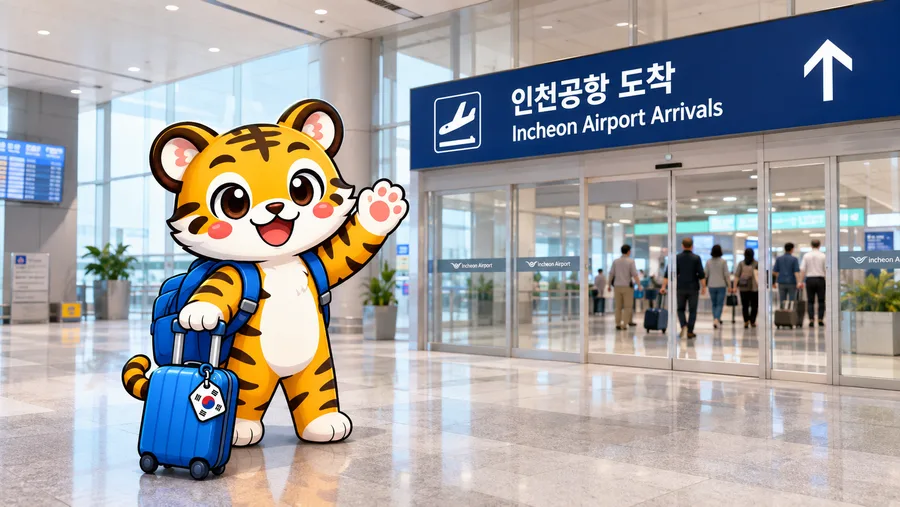 Illustration of a traveller arriving at Incheon International Airport