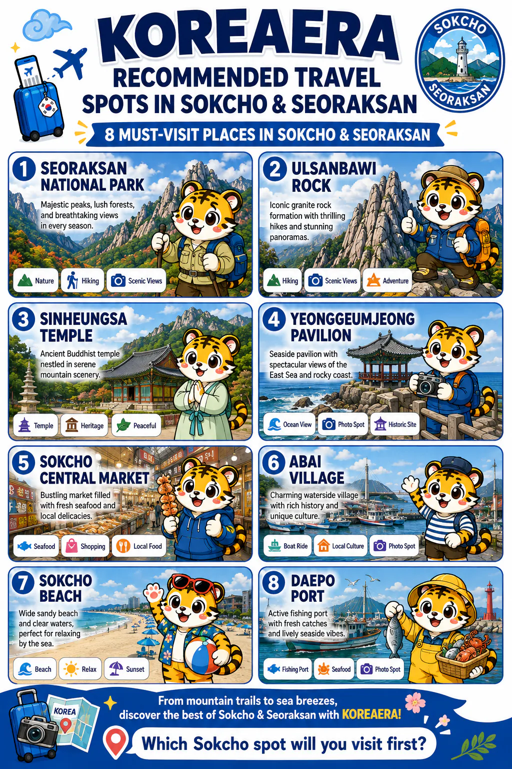 Illustrated Korea Era overview of eight must-visit places in Sokcho & Seoraksan