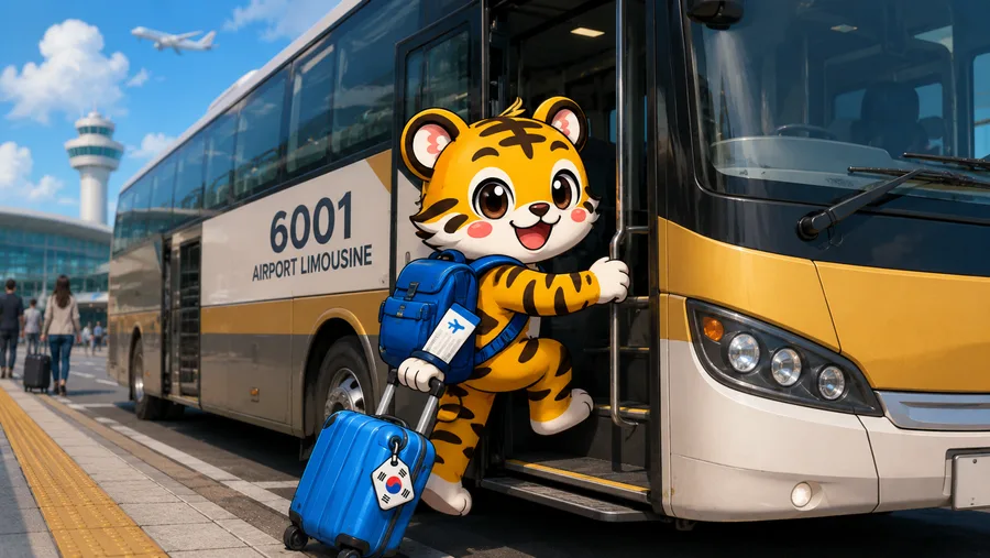 Illustration of a traveller boarding an airport limousine bus