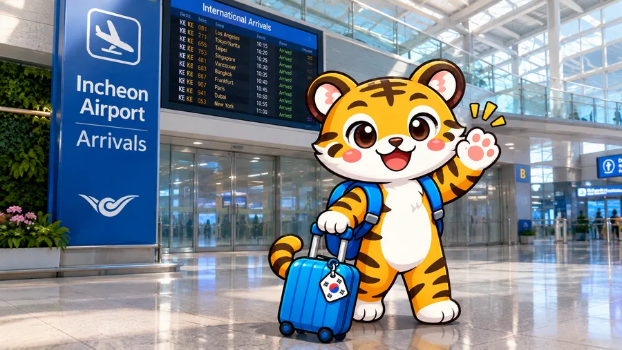 Illustration of a traveller arriving at Incheon Airport