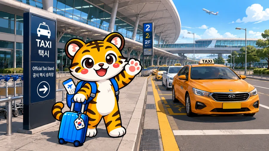 Illustration of the official taxi stand outside an airport terminal