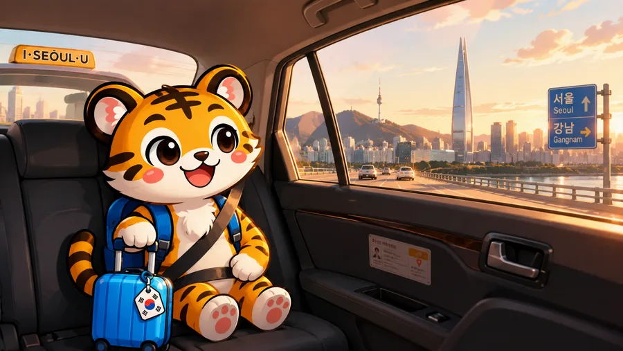 Illustration of a traveller boarding an official deluxe taxi