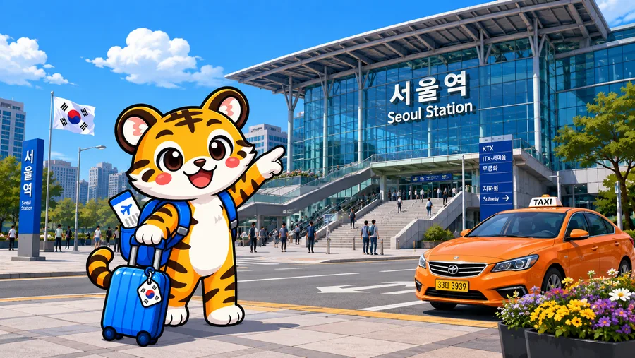 Illustration of a taxi on the expressway towards Seoul