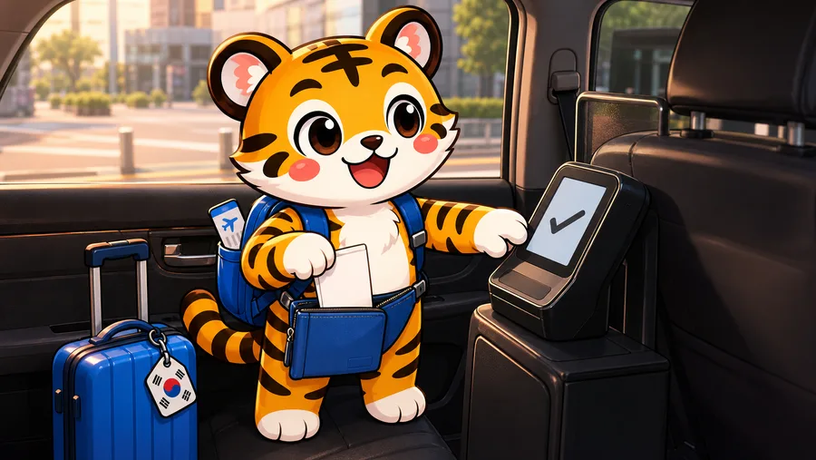 Illustration of a traveller checking a blank taxi payment result and saving the receipt