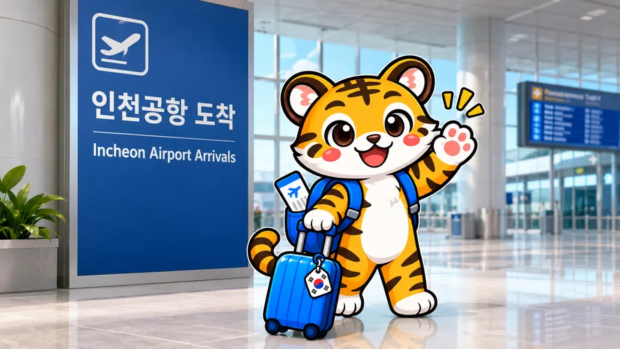 Illustration of a traveller arriving at Incheon Airport