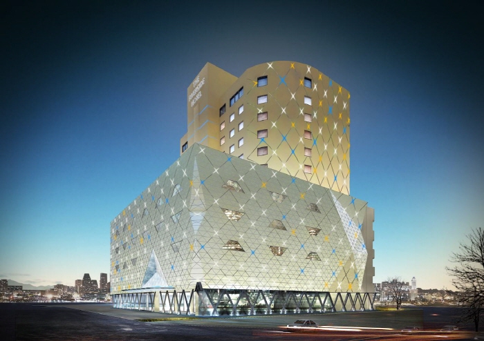 Distinctive patterned tower of The Riverside Hotel Seoul