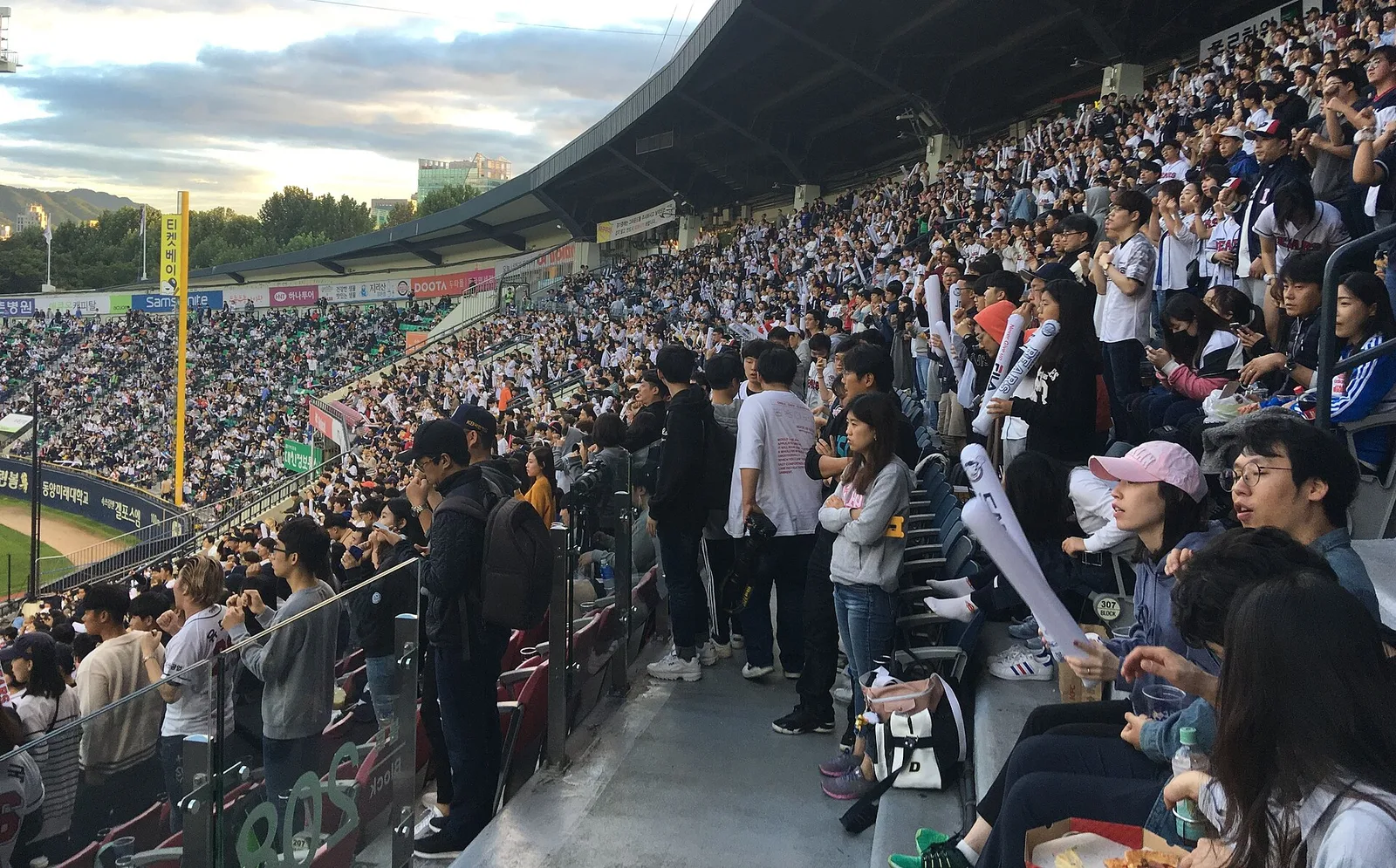 Baseball supporters during a Doosan Bears and LG Twins game at Jamsil Baseball Stadium