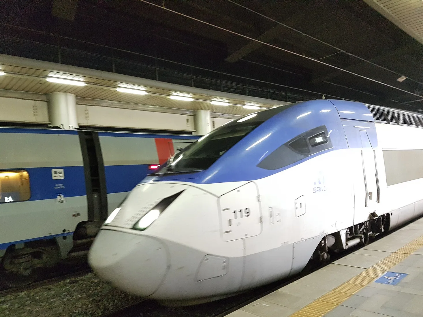 A KTX high-speed train standing at Seoul Station